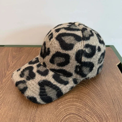 Leopard Print Plush Baseball Cap Unisex Warm Head Hat