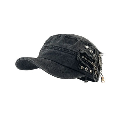 Casual Cloth Rivet Denim Beret Spice Girls Zippers Metal Rivet Flat Top Hat