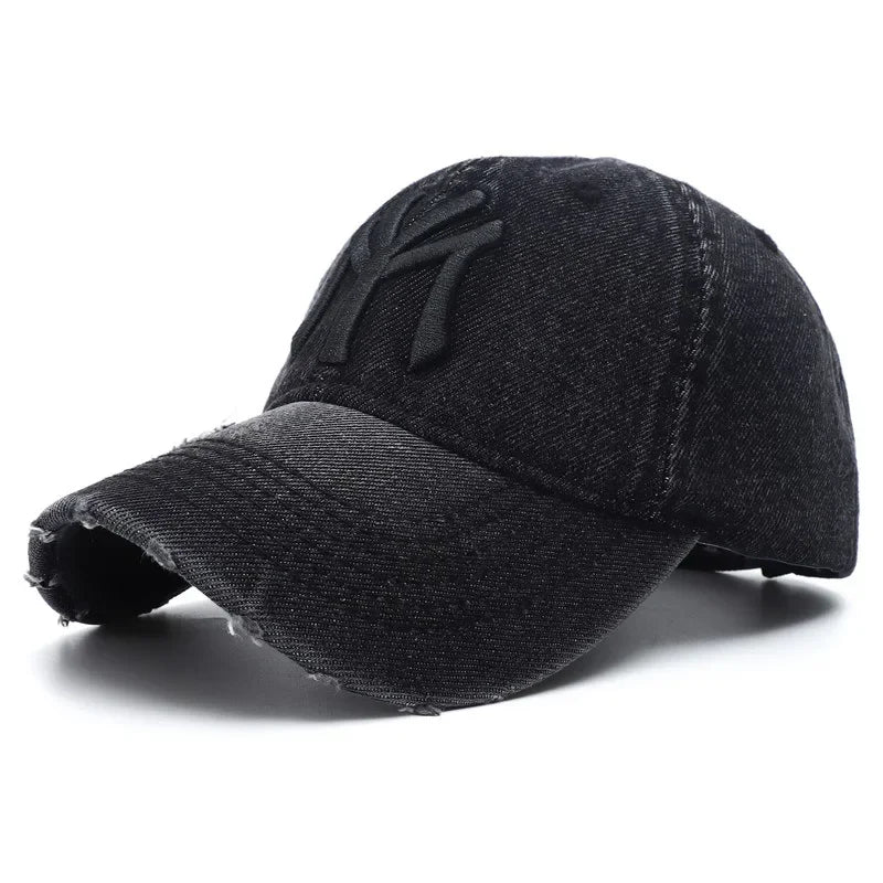 Unisex Letter Embroidery Hole Denim Baseball Caps