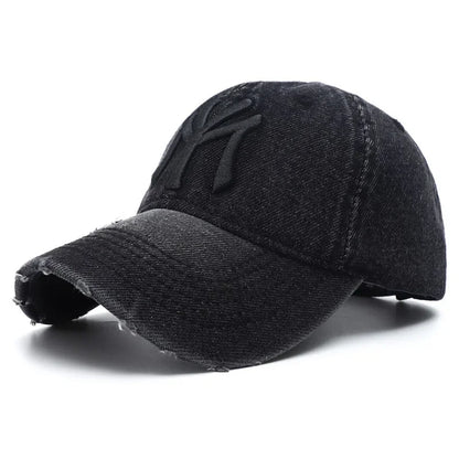 Unisex Letter Embroidery Hole Denim Baseball Caps
