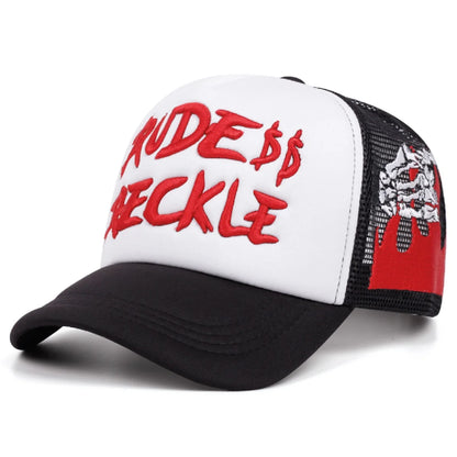 Cotton Mesh Hat Rud Hand Skull Embroidered Baseball Cap Men Trendy Retro Hip Hop Hat Women