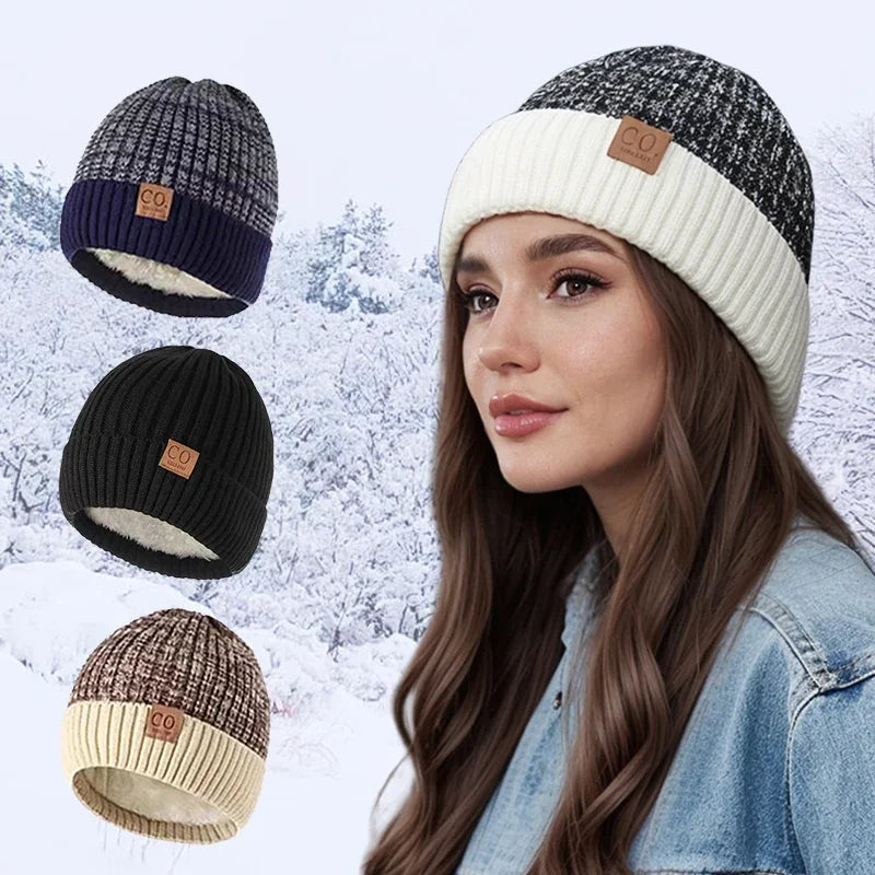 Women Brimless Cap Women Men Warm Lined Knit Ski Beanie Knitted Hats