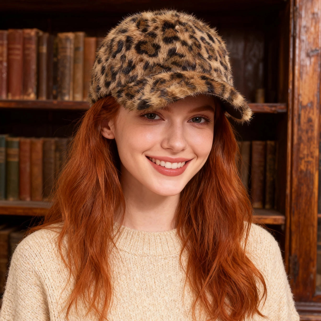 Korean Fashion Fuzzy Leopard Print Baseball Cap