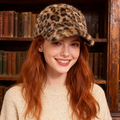 Korean Fashion Fuzzy Leopard Print Baseball Cap