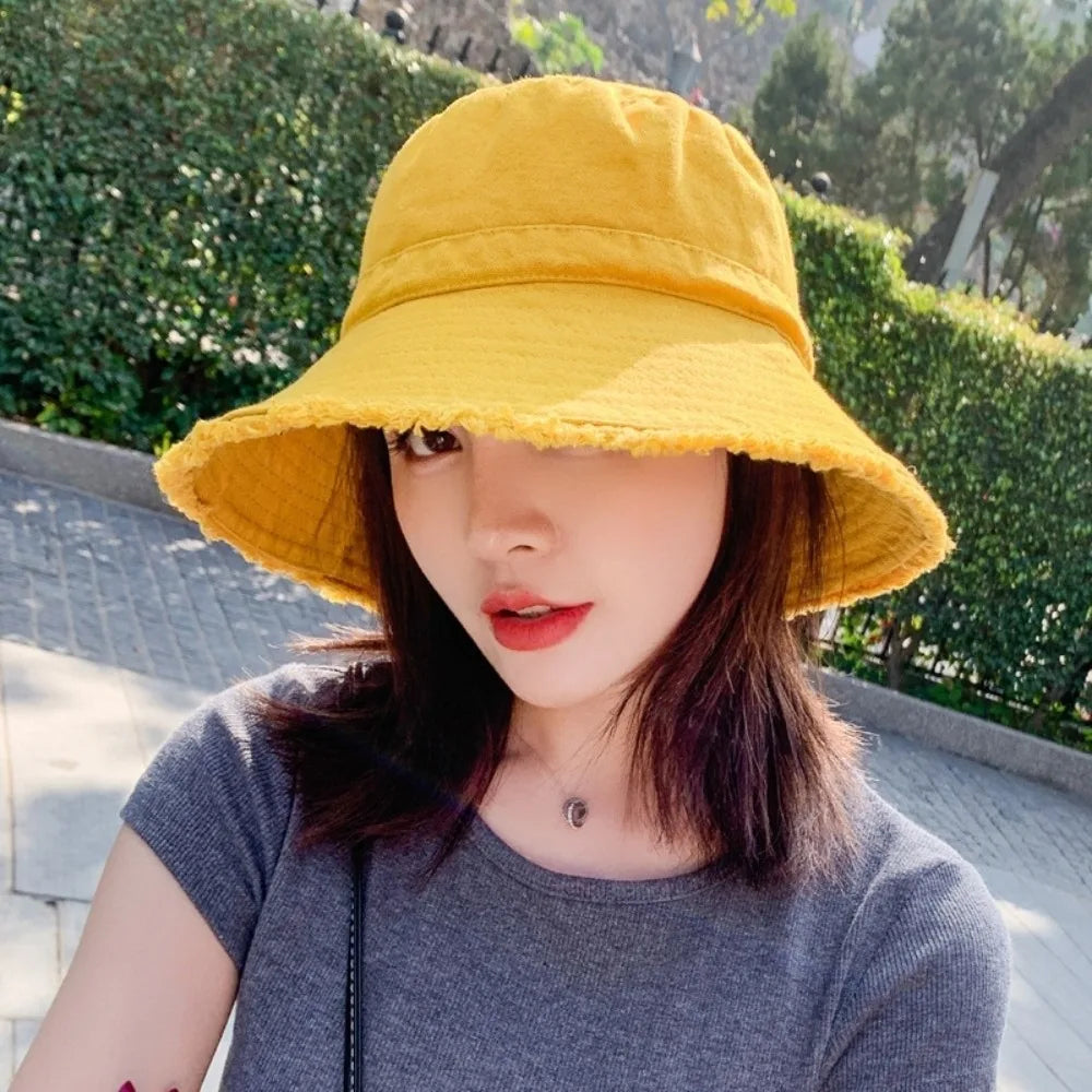 Fashion Adjustable Denim Bucket Hat Big Brimmed UV Protection