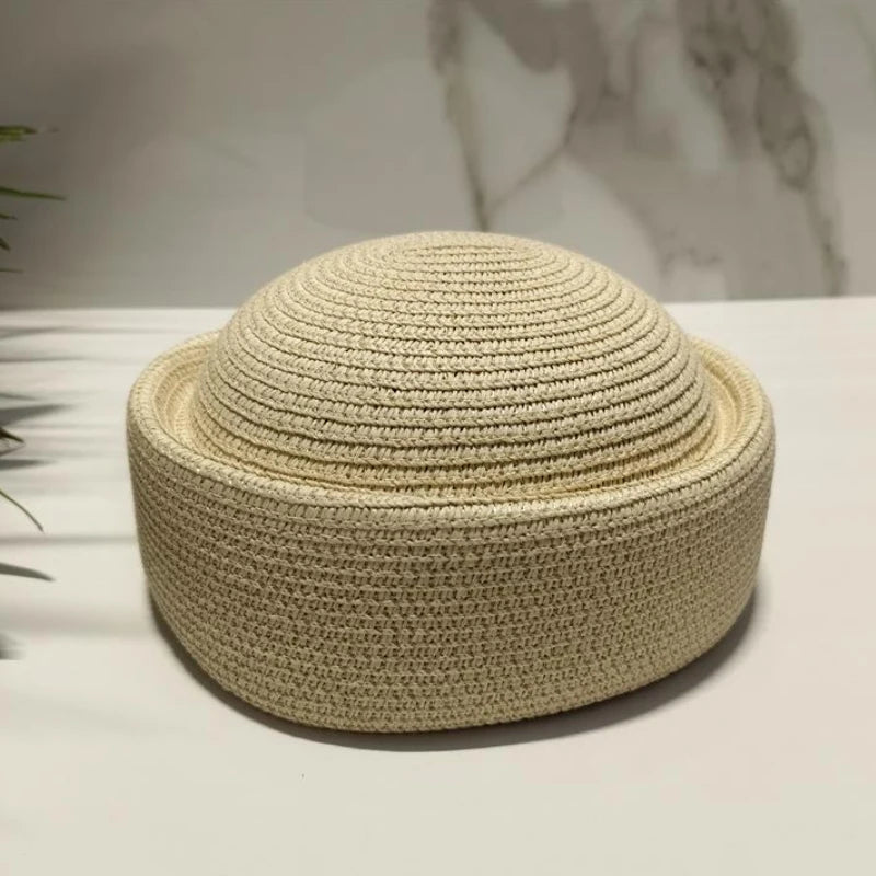 Straw Pillbox Hat Summer Beret Sun Hat
