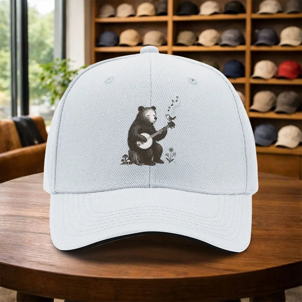Bear Playing Banjo Graphic Baseball Cap
