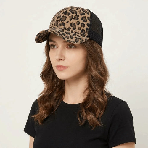 Casual Adjustable Leopard Print Baseball Cap Breathable Soft Visor Hat