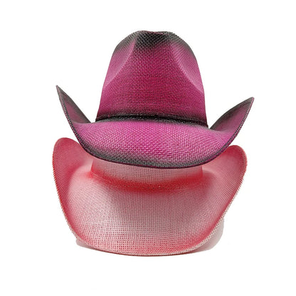 Western Thick Cowboy Hat Retro Pink Gradient Straw Hat