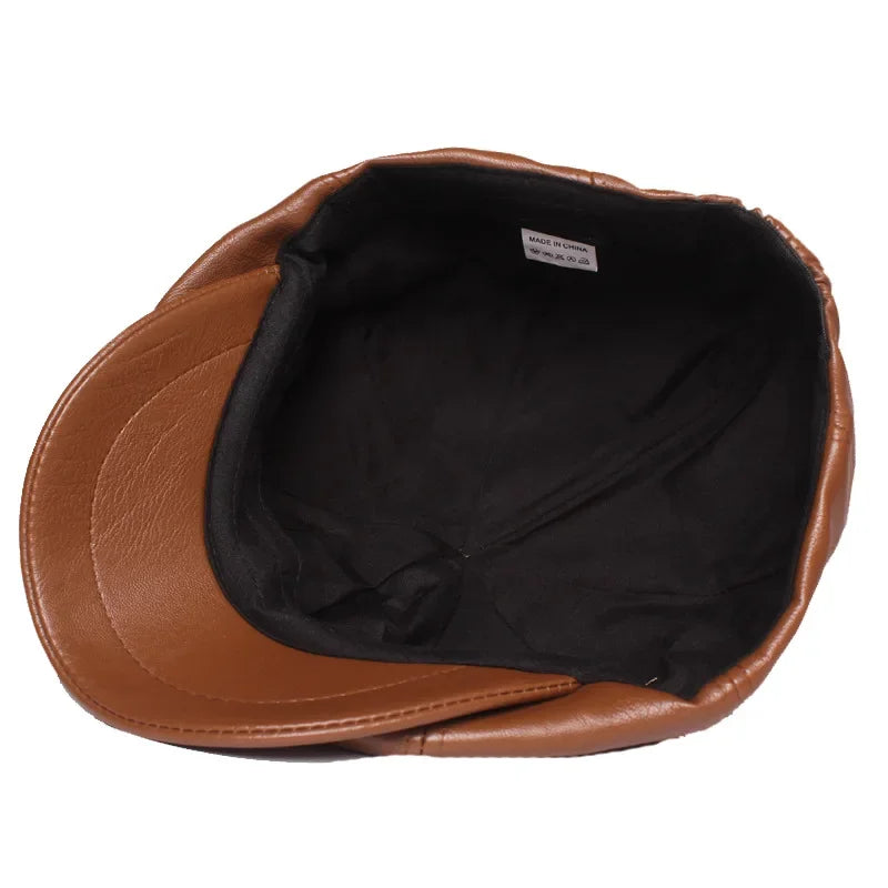 2025 Autumn And Winter Leather Solid Newsboy Caps