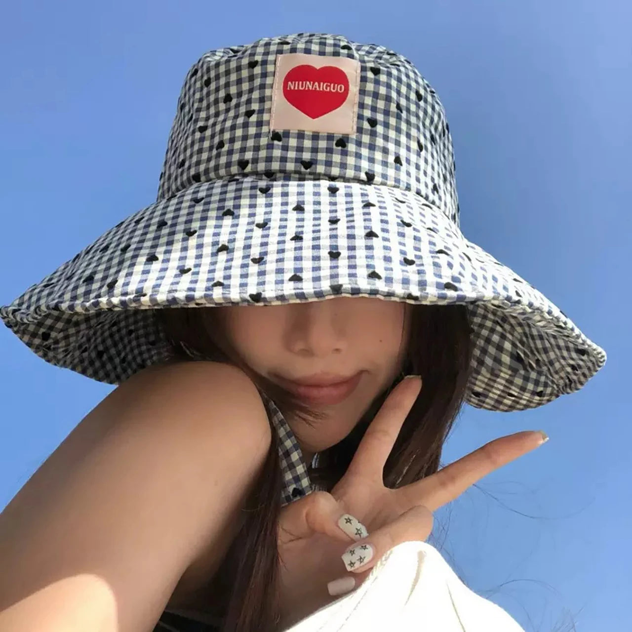 Women Summer Fisherman Hat Fashion Plaid Wide Brim Bucket Hats