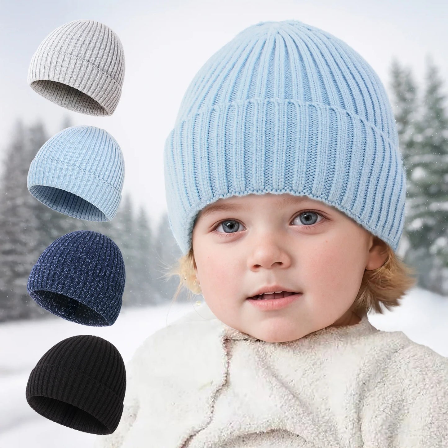 Solid Color Baby Knitted Hats Children Autumn Winter