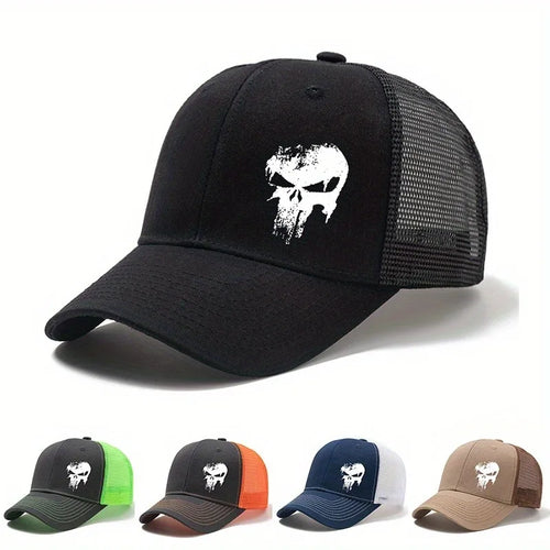 Unisex Printed Skull Head Baseball Cap Adjustable Outdoor Mesh Breathable Curved Brim Hat