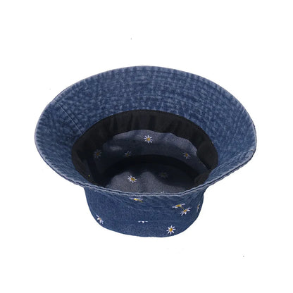 Popular Little Daisy Embroidered Cotton Summer Jeans Bucket Hat