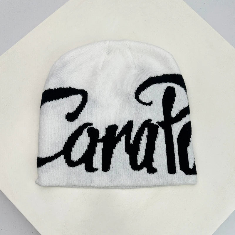 Letter Wool Knitted Hats Color Block Warm Personal Beanies