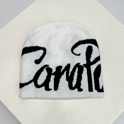 Letter Wool Knitted Hats Color Block Warm Personal Beanies