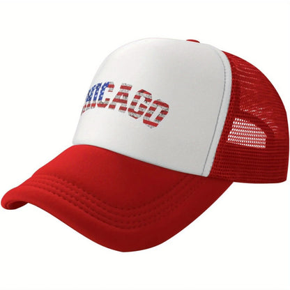Chicago American Flag Trucker Hat Breathable Mesh Adjustable Cap