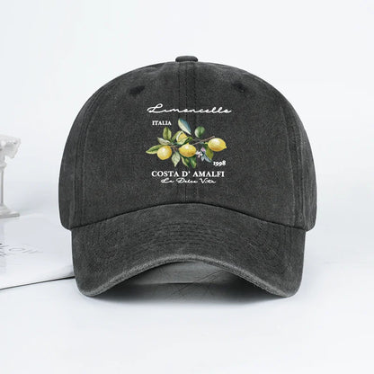 "Limoncello Costa D'Amalfi" Lemon Print Washed Baseball Cap