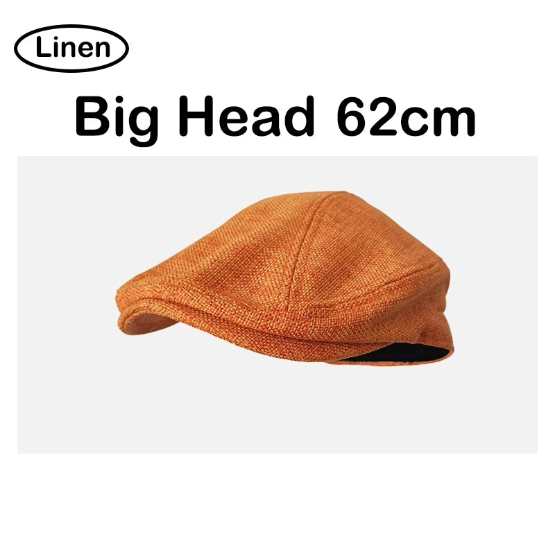 Summer Linen Solid Large Size Berets Big Head Newsboy Caps