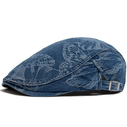 Vintage Denim Prints Butterfly Berets Women Newsboy Cap