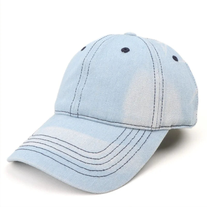 Retro Faded Denim Baseball Cap Washed Cotton Distressed Adjustable