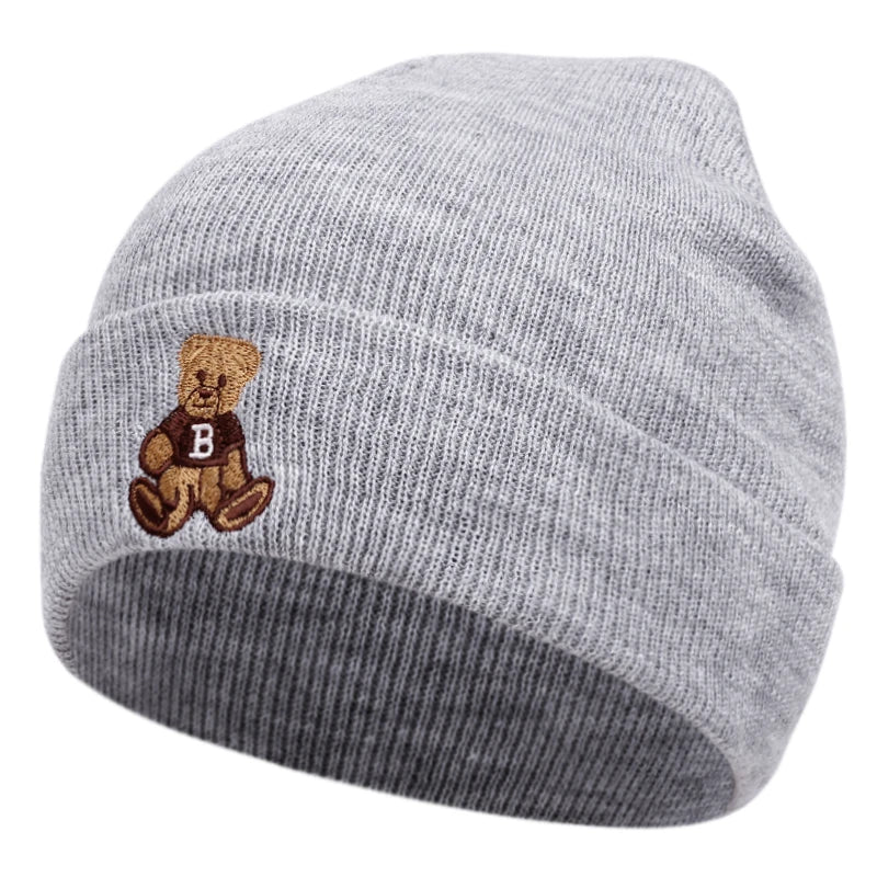 Little Bear Knitted Hat, Bean Hat, Outdoor Winter Hat Embroidered Ski Hat