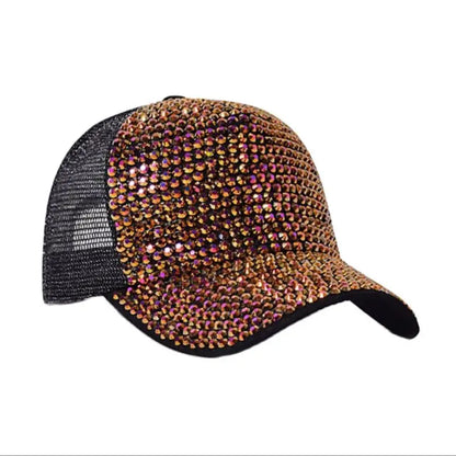 Baseball Cap Women Full Rhinestone Beads Mesh Cap