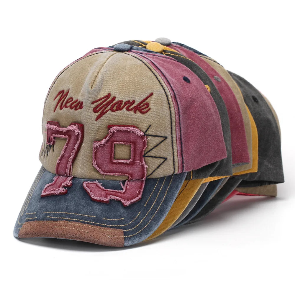 New Heavy Duty Embroidered Letter 79 Baseball Cap Trendy Casual Hat Water Washed Style