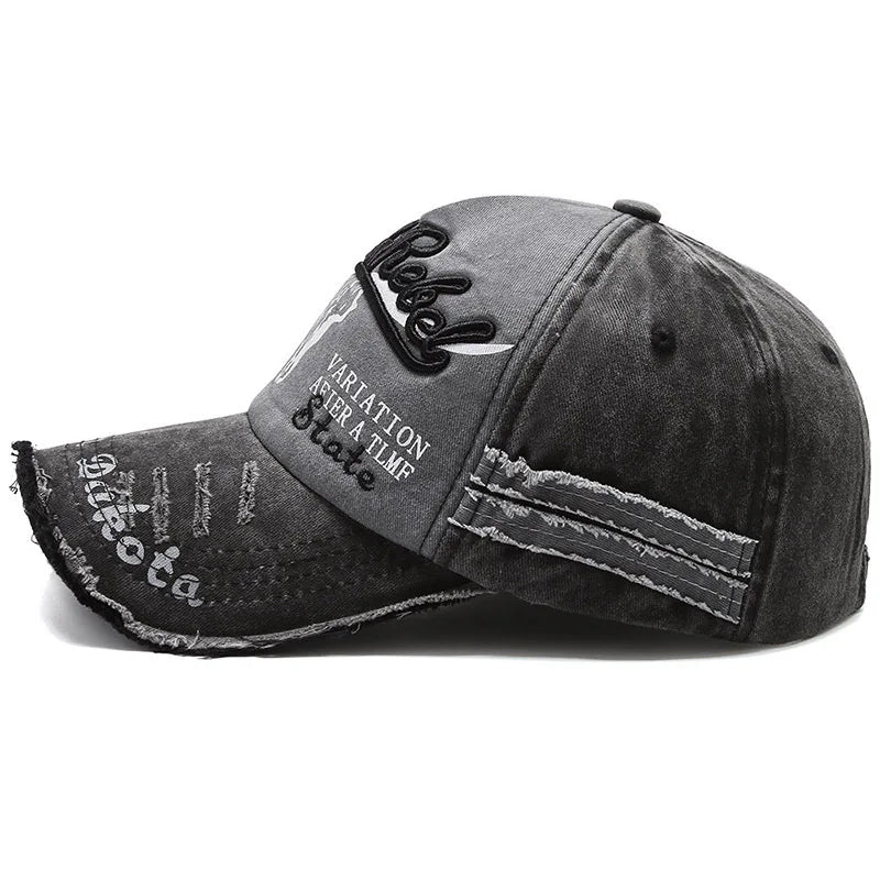 Vintage Embroidery Letter Bull Washed Baseball Cap