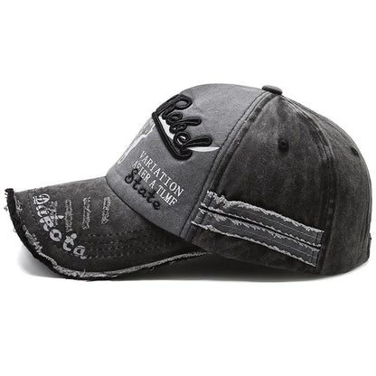 Vintage Embroidery Letter Bull Washed Baseball Cap
