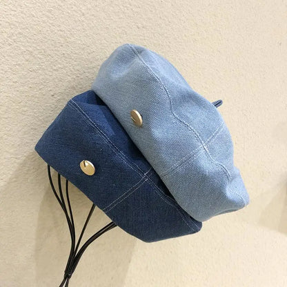 Women's Denim Beret Hat Jeans Berets Painter Hats Spring Beanie Hat