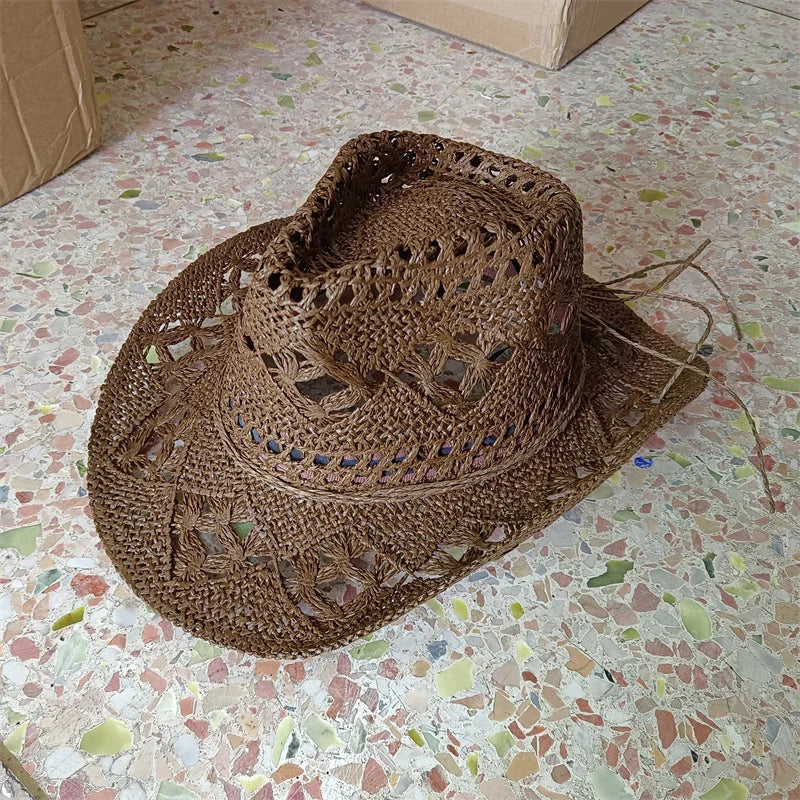 Vintage Summer Beach Bohemian Straw Hat Shell Women Men