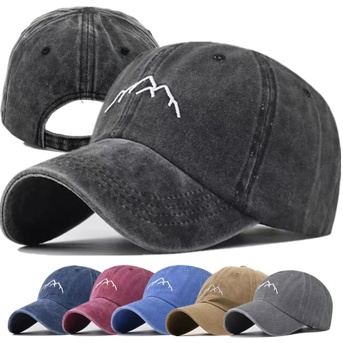 Unisex Washed Cotton Cap Mountain Embroidery Vintage Baseball Cap Men Women