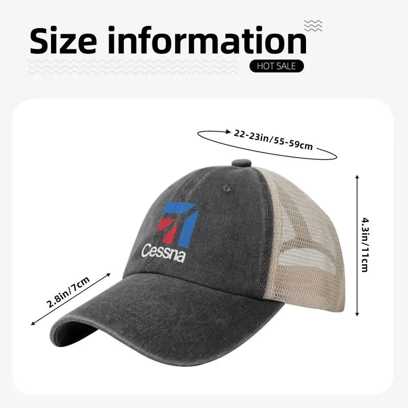 Custom Cessna Logo Print Mesh Back Baseball Cap Low Profile Trucker Hat Cotton Denim Caps Sun Visor Hat