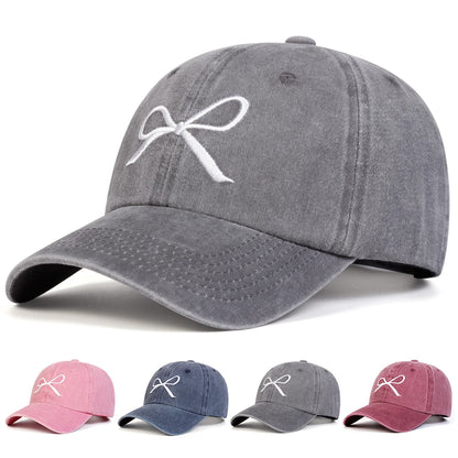 Unisex Bow Embroidery Wash Baseball Caps Spring And Autumn Outdoor