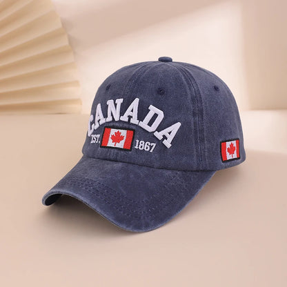 Fashionable and Retro Washed Embroidered Letter Maple Leaf Soft Top Baseball Cap