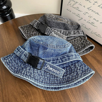 Niche Buckle Belt Design Denim Bucket Hats