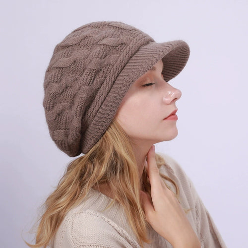 Women's Winter Cable Knit Hat Fashion Beret & Peaked Cap