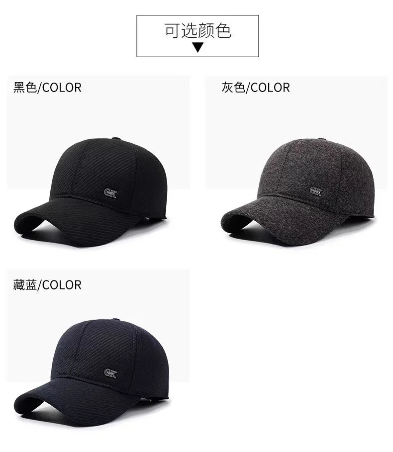 Thickened Warm Winter Hat Color Block Earflap Baseball Cap Ear Protection Adjustable Outdoor Casual Cap