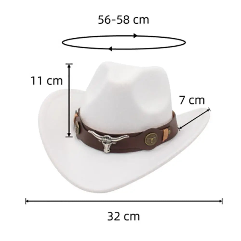 Felt Western Cowboy Hat Ox Head Accessories With Cow Band Tibetan Style Top Hat