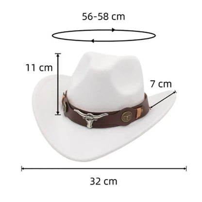 Felt Western Cowboy Hat Ox Head Accessories With Cow Band Tibetan Style Top Hat