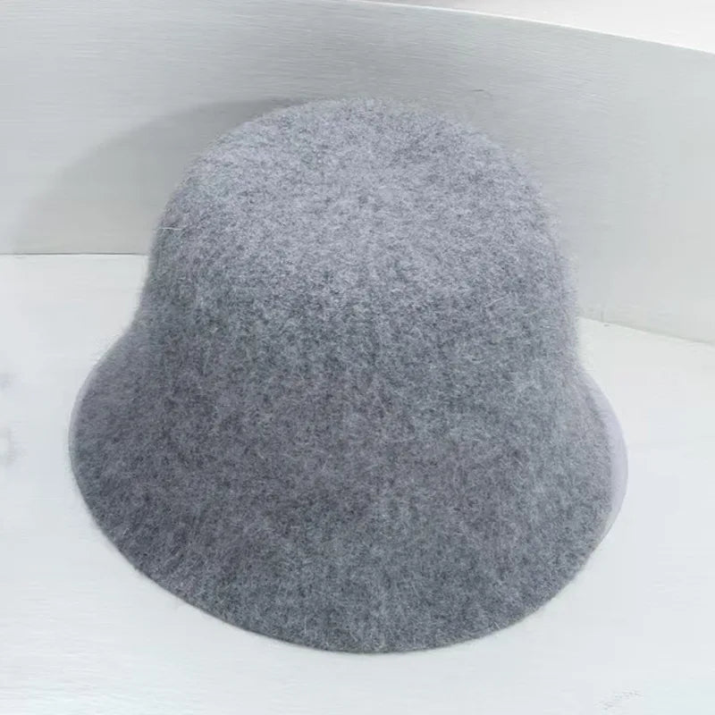 High Quality Double-Sided Wear Beanie Women Pure Wool Angora Rabbit Bucket Hat