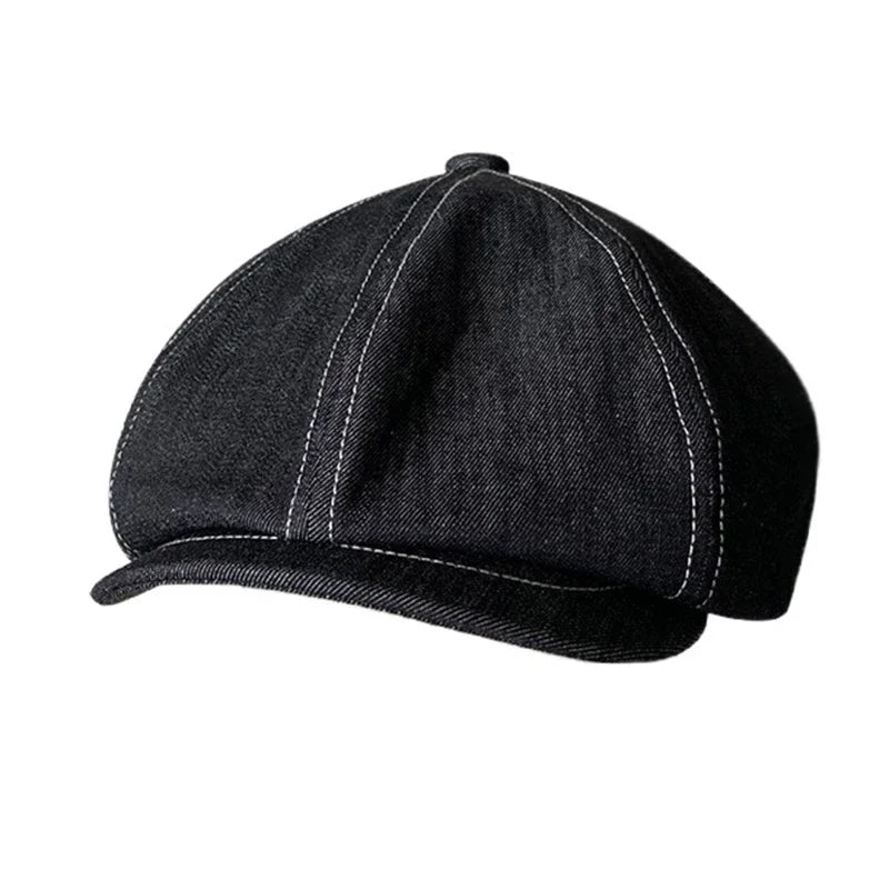High Quality Newsboy Caps Men Women Black Beret British Gatsby Cap Spring Autumn Denim Fabric Hat