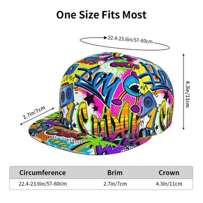 Hip Hop Street Graffiti Snapback Hat Flat Bill Hat Sports Street Graffiti Adjustable Flat Brim Sun Cap