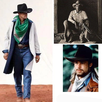 Western Punk Wool Felt Cowboy Hat, Wide Rolled Brim Fedora For Equestrian Riding