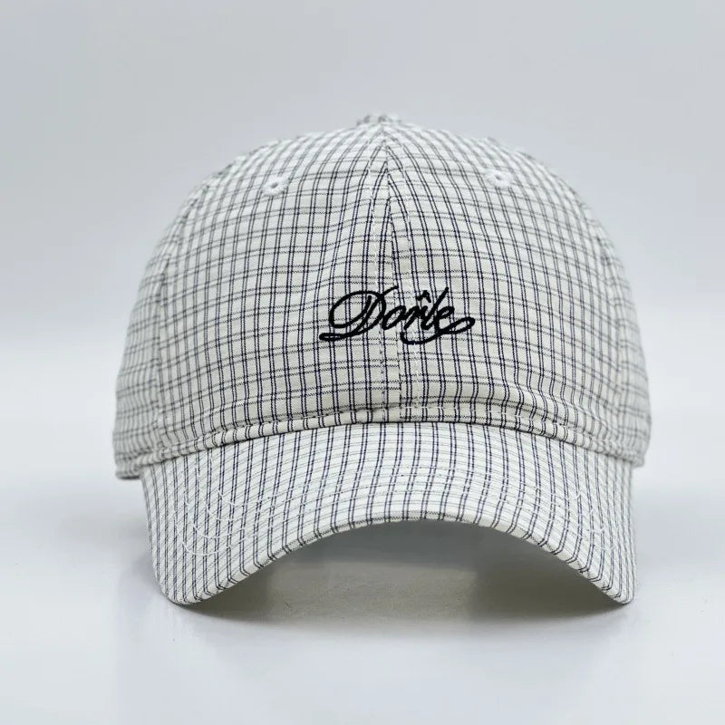 Korean Style Plaid Letter Embroidered Baseball Cap