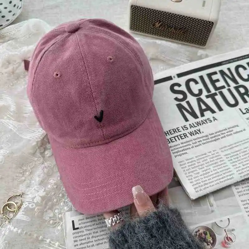 Vintage Washable Cotton Baseball Cap Unisex Face Slimming Wide Brim Embroidered