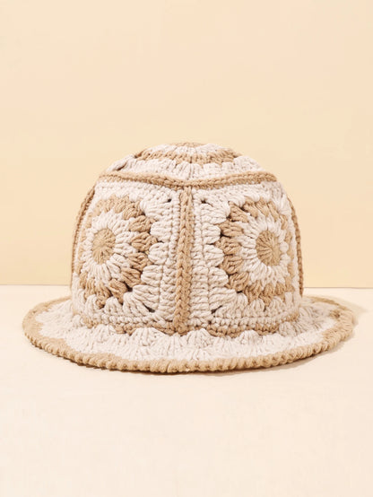1PC Handmade Crochet Vintage Bucket Hat - Geometric Patch Super Soft and Warm
