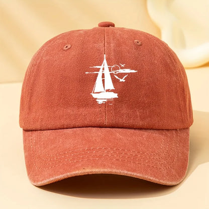 Sailing Printed Retro Washed Baseball Cap with Soft fabric Suitable for Outdoor Camping, Cycling, and Casual Street Wear