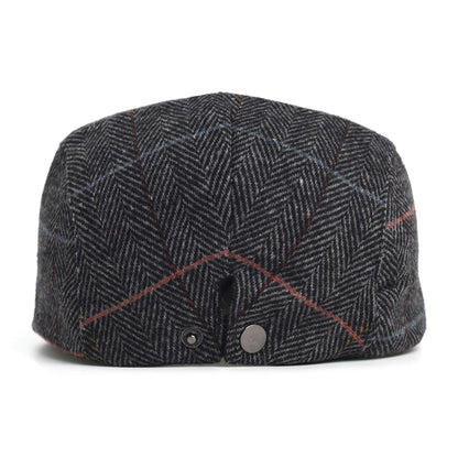 Newsboy Cap Men Winter Thick Warm Vintage Herringbone Casual Stripe Berets Flat Hat